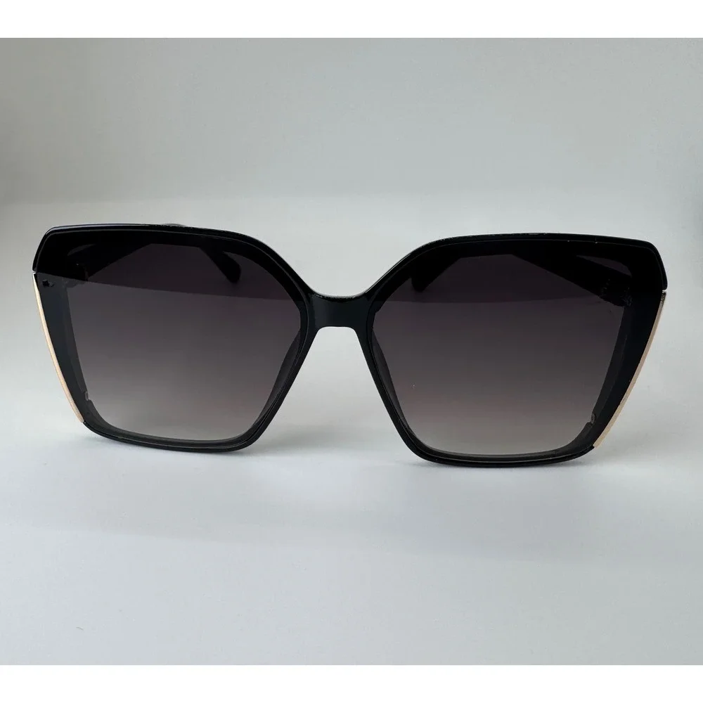Frita Womens Oversized Square Sunglasses Black Gold Trim UV400 Gradient Lens